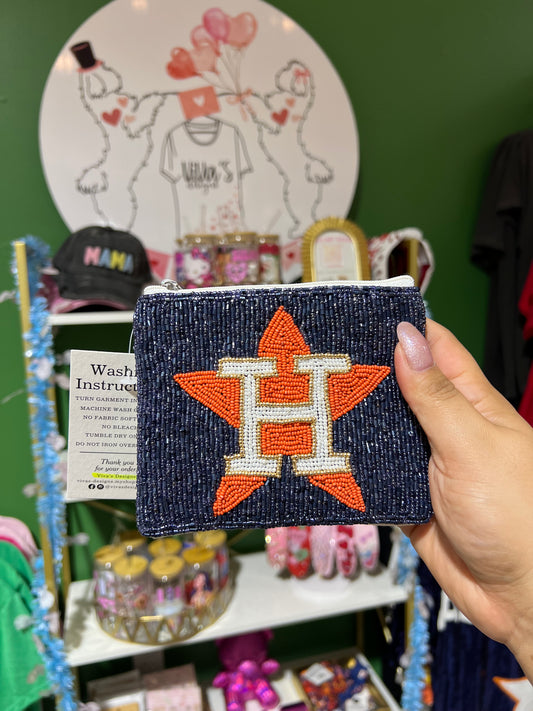 Astros beaded coin pouch