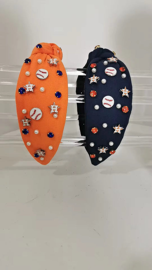 Navy/Orange charm headbands