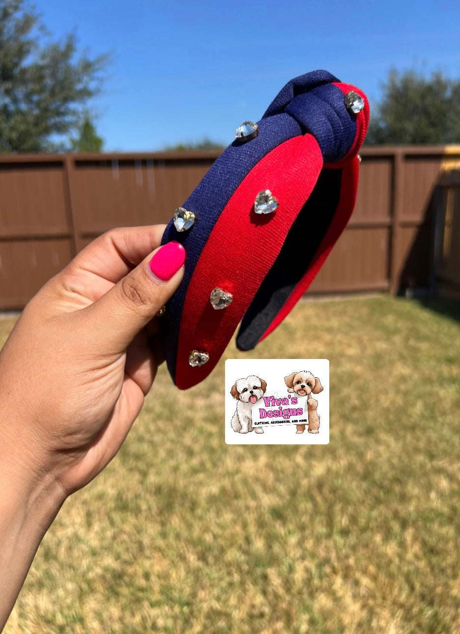 Navy and Red rhinestone headband