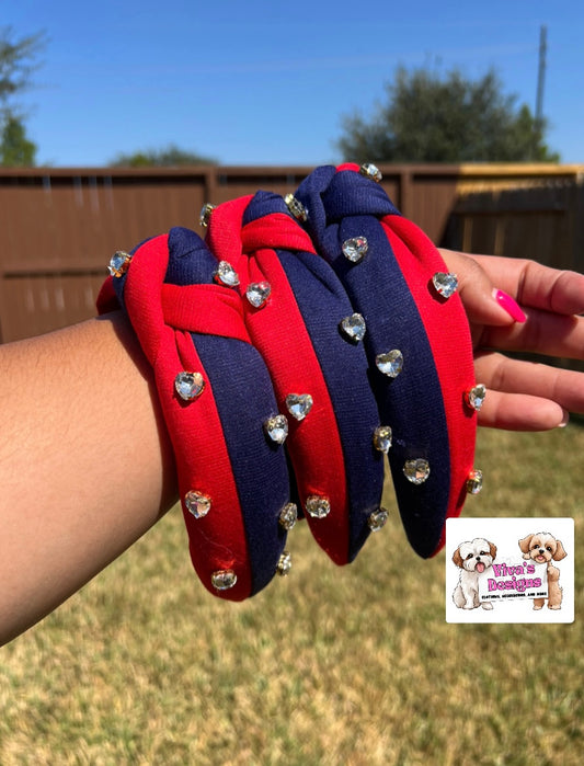 Navy and Red rhinestone headband